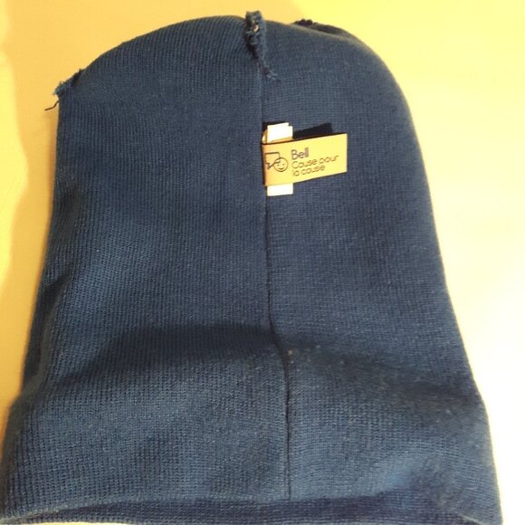 Bell Let's Talk Day White and Blue Striped Toque Pom Pom Beanie - Picture 5 of 6